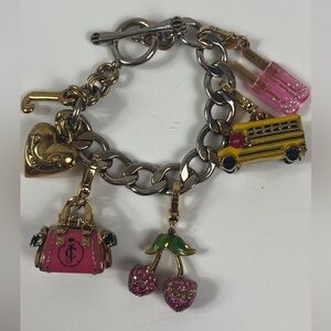 Juicy Couture Vintage Chunky Charm Bracelet W/ RARE Charms School Bus Charm